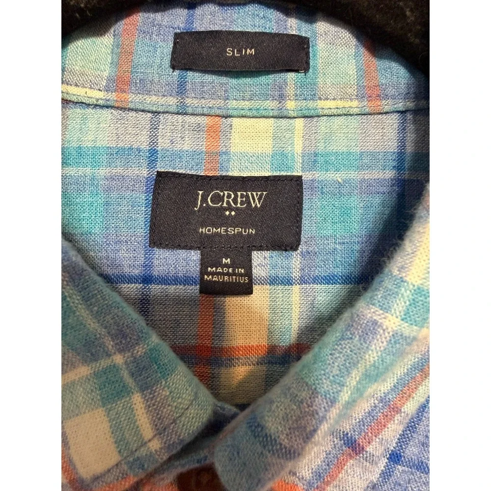 J.Crew Homespun Cotton Plaid Shirt Men Sz Medium Ivy League Preppy Office Summer